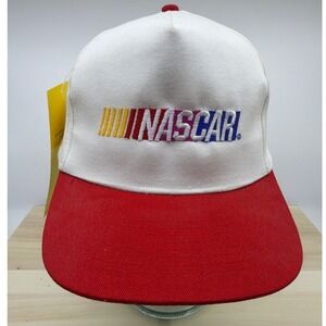Vintage NASCAR Snapback Hat Checkered Flag Sports White Red Rainbow Logo NWT